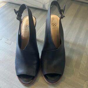 Vince Camuto Navy Peep-Toe Slingback Heels- 8